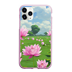 Чехол iPhone 11 Pro матовый Вид на лотосы аниме, цвет: 3D-розовый