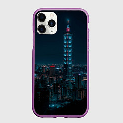 Чехол iPhone 11 Pro матовый Ночной неоновый город, цвет: 3D-фиолетовый