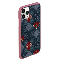 Чехол iPhone 11 Pro матовый Red and blue denim patchwork, цвет: 3D-малиновый — фото 2