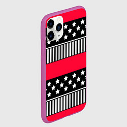 Чехол iPhone 11 Pro матовый Red and black pattern with stripes and stars, цвет: 3D-фиолетовый — фото 2