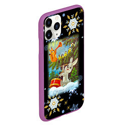 Чехол iPhone 11 Pro матовый Новый год зайчик играет на барабане, цвет: 3D-фиолетовый — фото 2