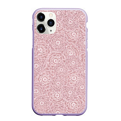 Чехол iPhone 11 Pro матовый Белые ажурные цветы на пыльном розовом, цвет: 3D-светло-сиреневый