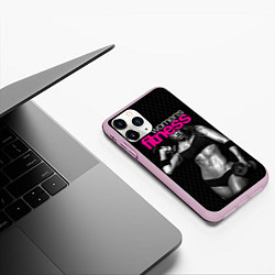 Чехол iPhone 11 Pro матовый Фитнес-модель с гантелями, цвет: 3D-розовый — фото 2