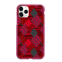 Чехол iPhone 11 Pro матовый Красный лоскутный узор пэчворк, цвет: 3D-малиновый