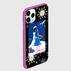 Чехол iPhone 11 Pro матовый Новый год снеговик и птицы, цвет: 3D-фиолетовый — фото 2