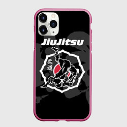 Чехол iPhone 11 Pro матовый Jiu-jitsu throw logo, цвет: 3D-малиновый