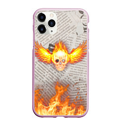 Чехол iPhone 11 Pro матовый Горящая газета, цвет: 3D-розовый