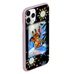 Чехол iPhone 11 Pro матовый Новый год белка и пакет с подарками, цвет: 3D-розовый — фото 2