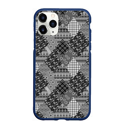 Чехол iPhone 11 Pro матовый Black and White Ethnic Patchwork Pattern, цвет: 3D-тёмно-синий