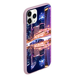 Чехол iPhone 11 Pro матовый Ночной Сингапур, цвет: 3D-розовый — фото 2