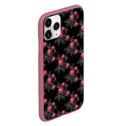 Чехол iPhone 11 Pro матовый Акварельные розы на черном, цвет: 3D-малиновый — фото 2