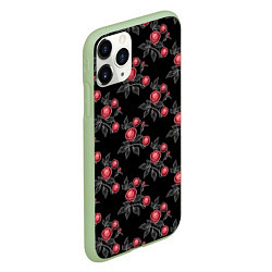 Чехол iPhone 11 Pro матовый Акварельные розы на черном, цвет: 3D-салатовый — фото 2