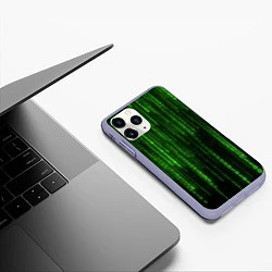 Чехол iPhone 11 Pro матовый Двоичный код зеленый, цвет: 3D-светло-сиреневый — фото 2