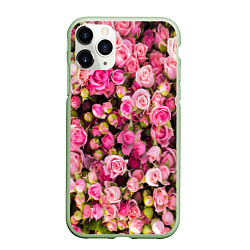 Чехол iPhone 11 Pro матовый Фон из розовых роз, цвет: 3D-салатовый