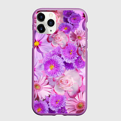 Чехол iPhone 11 Pro матовый Фиолетовые и розовые цветы, цвет: 3D-фиолетовый