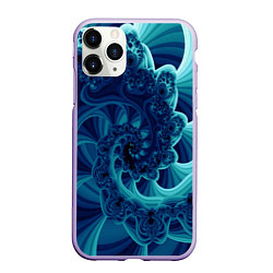 Чехол iPhone 11 Pro матовый Закрученный синий фрактал, цвет: 3D-светло-сиреневый