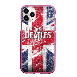 Чехол iPhone 11 Pro матовый The Beatles - лого на фоне флага Великобритании, цвет: 3D-малиновый
