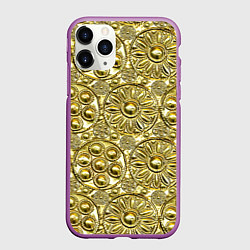 Чехол iPhone 11 Pro матовый Золотая чеканка - текстура, цвет: 3D-фиолетовый