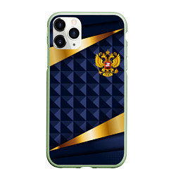 Чехол iPhone 11 Pro матовый Золотой герб России на объемном синим фоне, цвет: 3D-салатовый