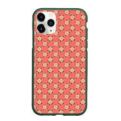 Чехол iPhone 11 Pro матовый Минимализм - цветочки, цвет: 3D-темно-зеленый