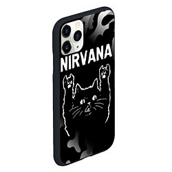 Чехол iPhone 11 Pro матовый Группа Nirvana и рок кот, цвет: 3D-черный — фото 2