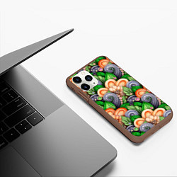 Чехол iPhone 11 Pro матовый Объемные лепестки цветов и листья, цвет: 3D-коричневый — фото 2