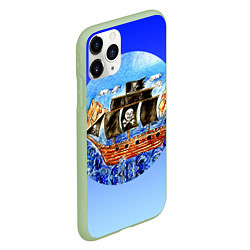 Чехол iPhone 11 Pro матовый Рисунок пиратского корабля, цвет: 3D-салатовый — фото 2