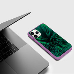 Чехол iPhone 11 Pro матовый Объёмные острые зелёные фигуры, цвет: 3D-фиолетовый — фото 2