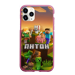 Чехол iPhone 11 Pro матовый Антон Minecraft, цвет: 3D-малиновый