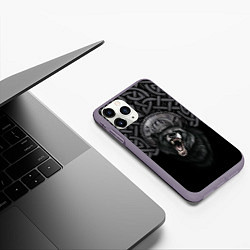 Чехол iPhone 11 Pro матовый Щит Велеса с медведем, цвет: 3D-серый — фото 2