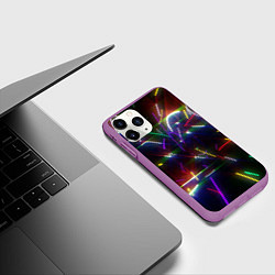 Чехол iPhone 11 Pro матовый Разноцветные неоновые линии, цвет: 3D-фиолетовый — фото 2