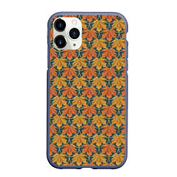 Чехол iPhone 11 Pro матовый Осенние кленовые листья в золотой чешуей на бирюзо, цвет: 3D-серый