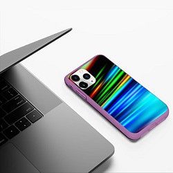 Чехол iPhone 11 Pro матовый Абстрактные неоновые полосы, цвет: 3D-фиолетовый — фото 2