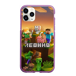 Чехол iPhone 11 Pro матовый Леонид Minecraft, цвет: 3D-фиолетовый