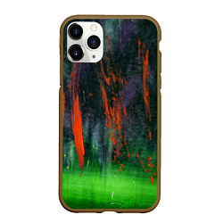 Чехол iPhone 11 Pro матовый Абстрактный зелёный туман и красная краска, цвет: 3D-коричневый