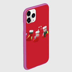 Чехол iPhone 11 Pro матовый Новогодняя композиция - Красный фон, цвет: 3D-фиолетовый — фото 2