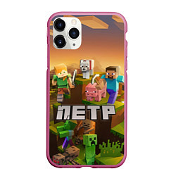 Чехол iPhone 11 Pro матовый Петр Minecraft, цвет: 3D-малиновый