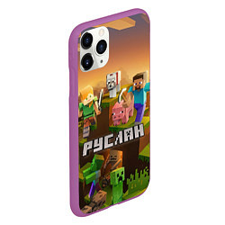 Чехол iPhone 11 Pro матовый Руслан Minecraft, цвет: 3D-фиолетовый — фото 2