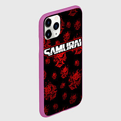 Чехол iPhone 11 Pro матовый Samurai - Красный паттерн - Cyberpunk, цвет: 3D-фиолетовый — фото 2