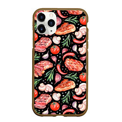 Чехол iPhone 11 Pro матовый Мясо, помидоры, шампиньоны, цвет: 3D-коричневый