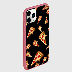 Чехол iPhone 11 Pro матовый Куски пиццы на черном фоне, цвет: 3D-малиновый — фото 2