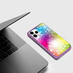 Чехол iPhone 11 Pro матовый Звезды на радужном фоне, цвет: 3D-фиолетовый — фото 2