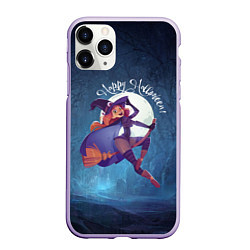 Чехол iPhone 11 Pro матовый Happy halloween - beautiful witch, цвет: 3D-светло-сиреневый