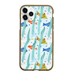 Чехол iPhone 11 Pro матовый Детский рисунок рыбки акварель, цвет: 3D-коричневый