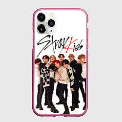 Чехол iPhone 11 Pro матовый Stray Kids white background, цвет: 3D-малиновый