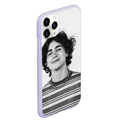 Чехол iPhone 11 Pro матовый Timothee Chalamet black white photo, цвет: 3D-светло-сиреневый — фото 2