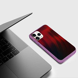 Чехол iPhone 11 Pro матовый Красные абстрактные волны во тьме, цвет: 3D-фиолетовый — фото 2