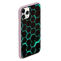 Чехол iPhone 11 Pro матовый Соты на зеленом неоновом фоне, цвет: 3D-розовый — фото 2