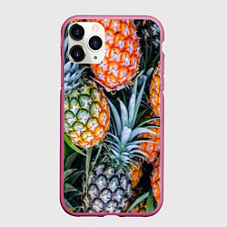 Чехол iPhone 11 Pro матовый Фон из ананасов, цвет: 3D-малиновый