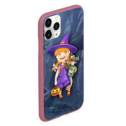 Чехол iPhone 11 Pro матовый Ведьма малолетка в тёмном лесу с дракончиком, цвет: 3D-малиновый — фото 2